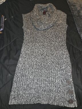 J.J. Basics Marled Gray Knit Cowl Neck Sweater Dress